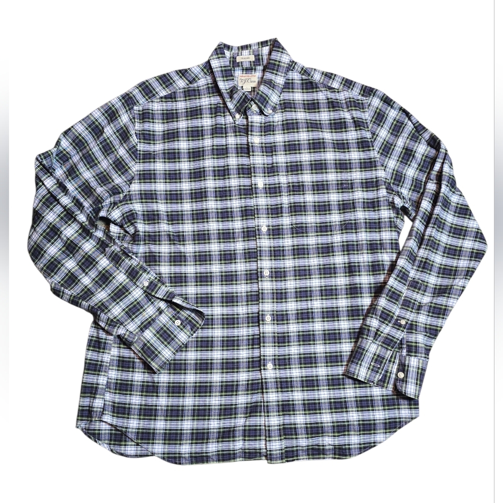 J Crew Classic Men's Plaid Button Down‎ Pima Cotton Longsleeve Shirt Size Large